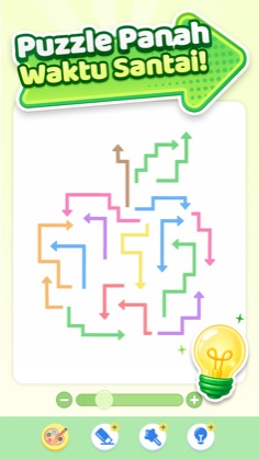 Mint-themed puzzle board with hint lightbulb