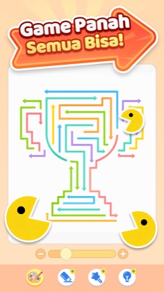 Trophy-shaped arrow puzzle with cheerful characters